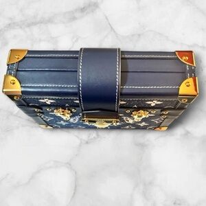 RARE! NWOT Blue Denim and Leather Trunk-Style Monogram Clutch Crossbody